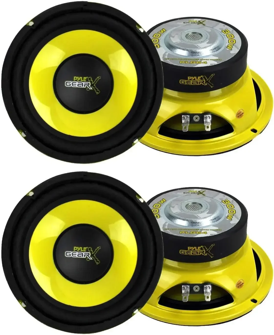 Pyle-Ensemble de haut-parleurs de caisson de basses pour voiture, 6.5 pouces, 1200 W, audio de voiture, basses moyennes, milieu de gamme, cône CD P jaune, impédance 4 ohms, suspension Edge