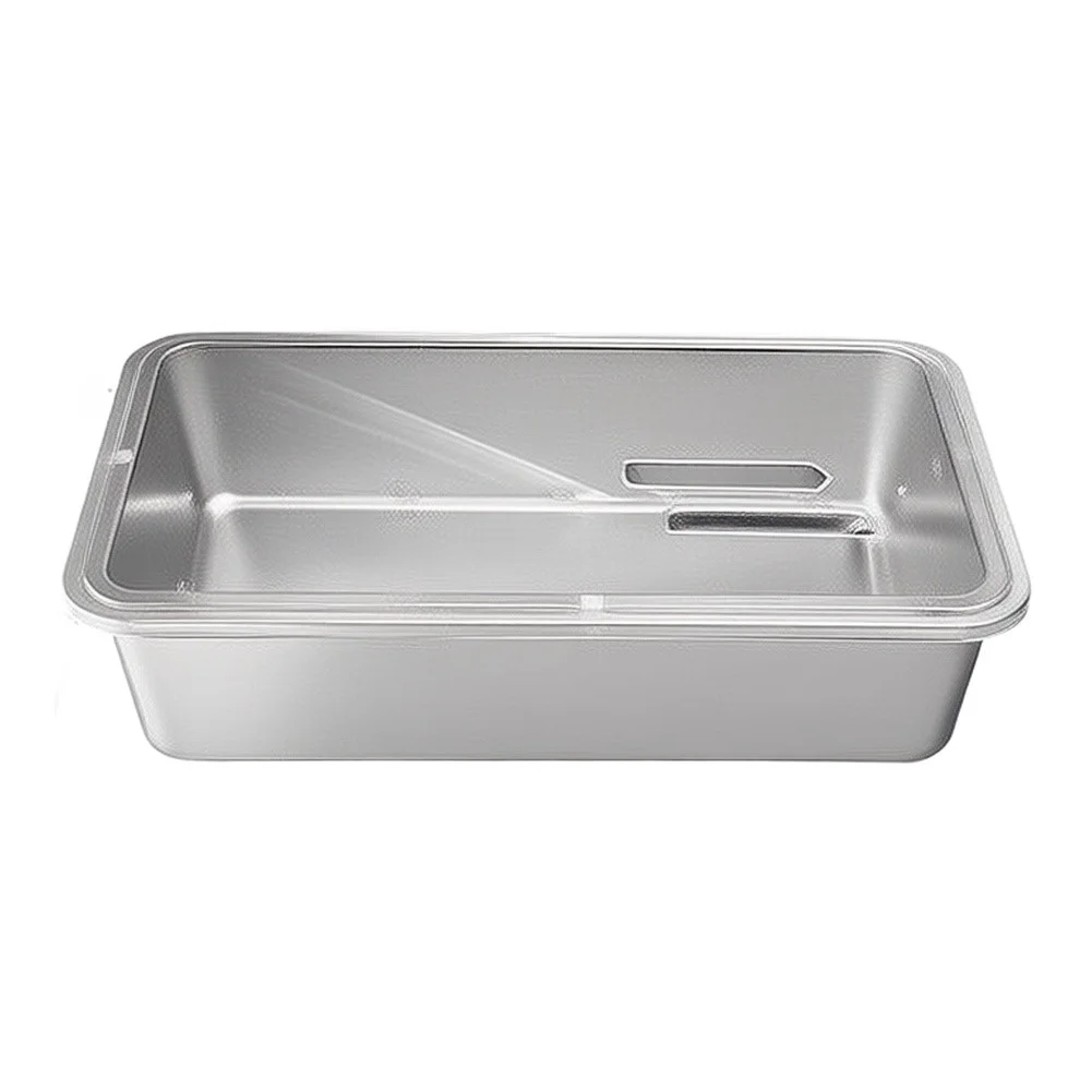 Stainless Steel Rectangular Storage Box with Plastic Lid for Cake Preparation Food Safety and Daily Use 32x22x7cm