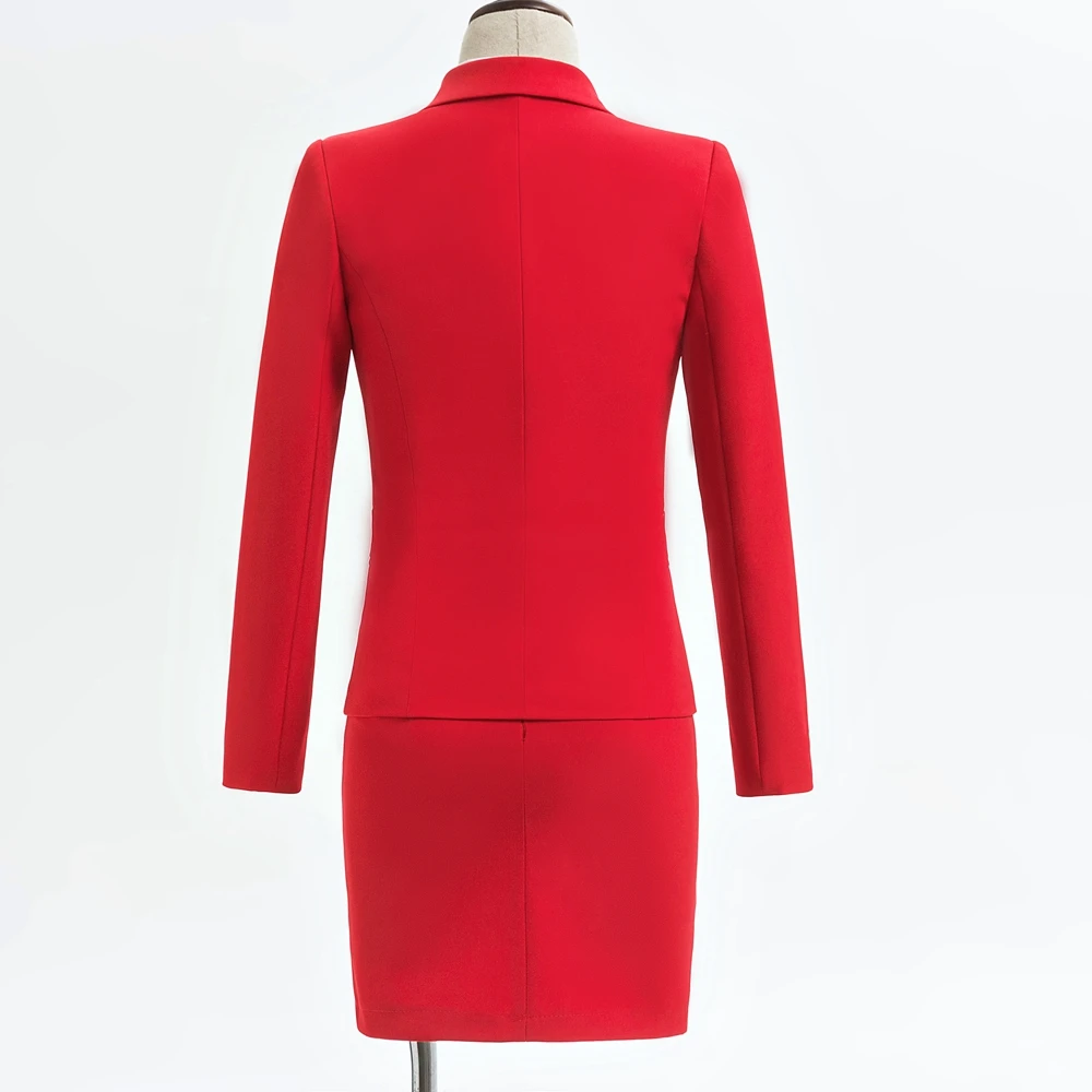 Formal Ladies Red Blazer Women Business Suits with Sets Work Wear Office Uniform Dark Blue 2-piece Large Size Skirt Jacket Set