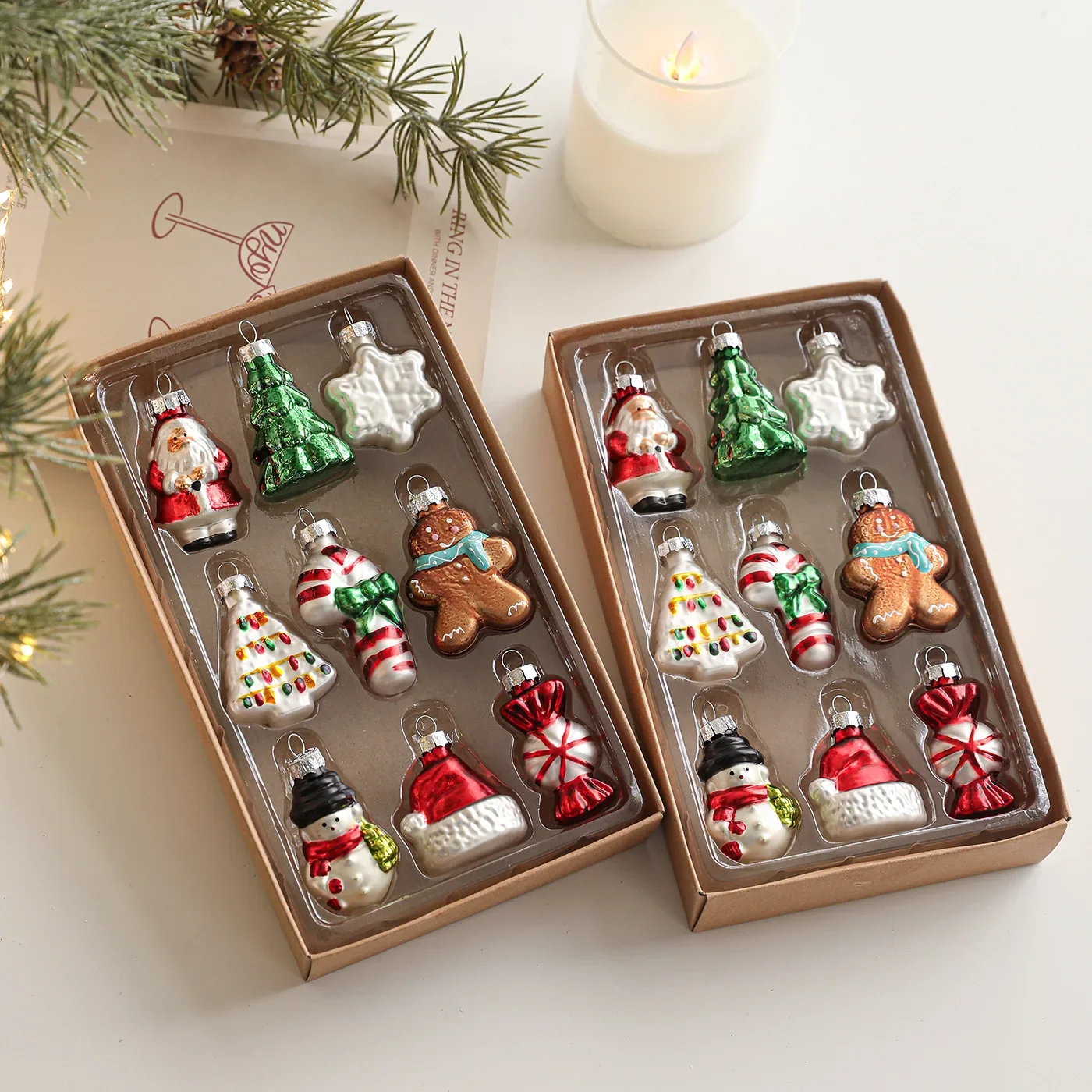 

9PC/set Delicate Glass Christmas Tree Adornment Santa Snowflakes xmas tree Designs Hanging Ornament Navidad DIY Home Decoration