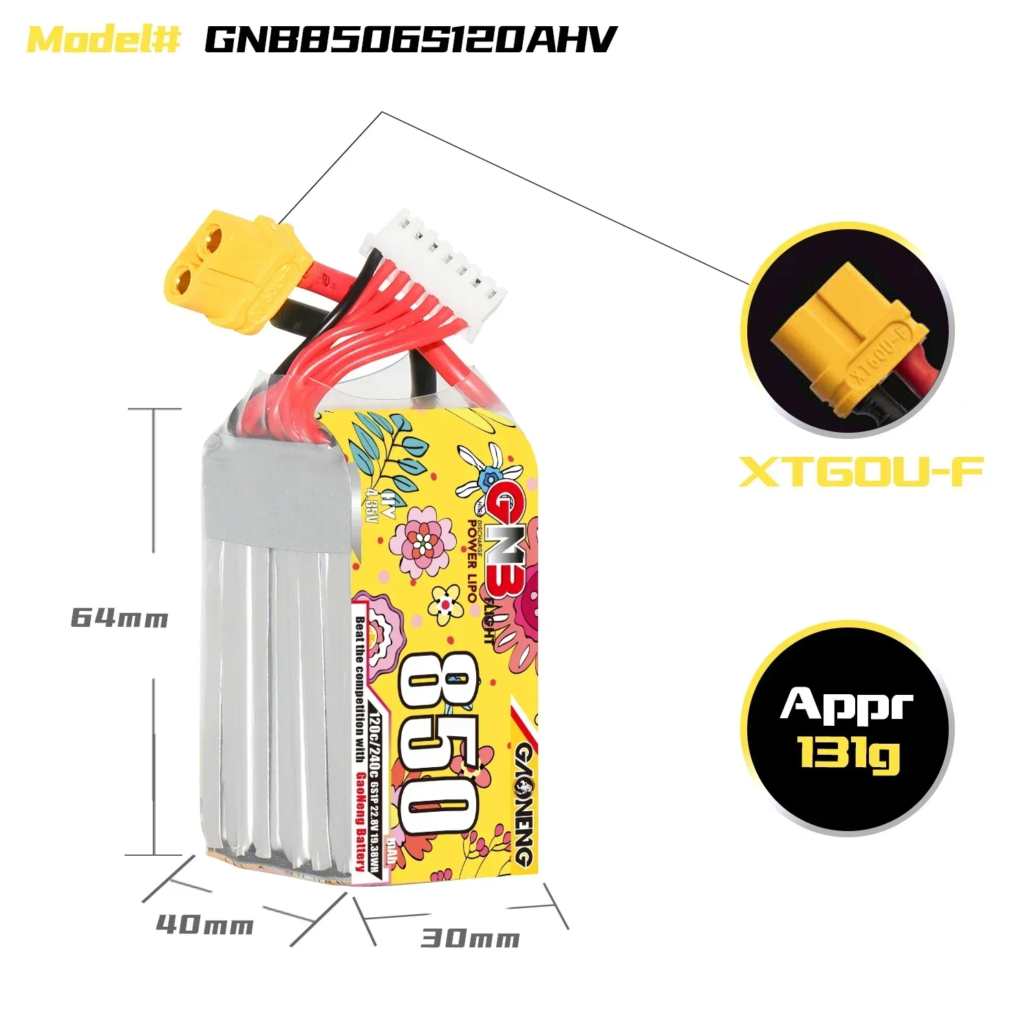 GAONENG GNB 850mAh HV 6S 120C 240C 22.8V XT60 LiPo Battery Spare RC Parts Airplane Racing FPV Quadcopter MultiRoter