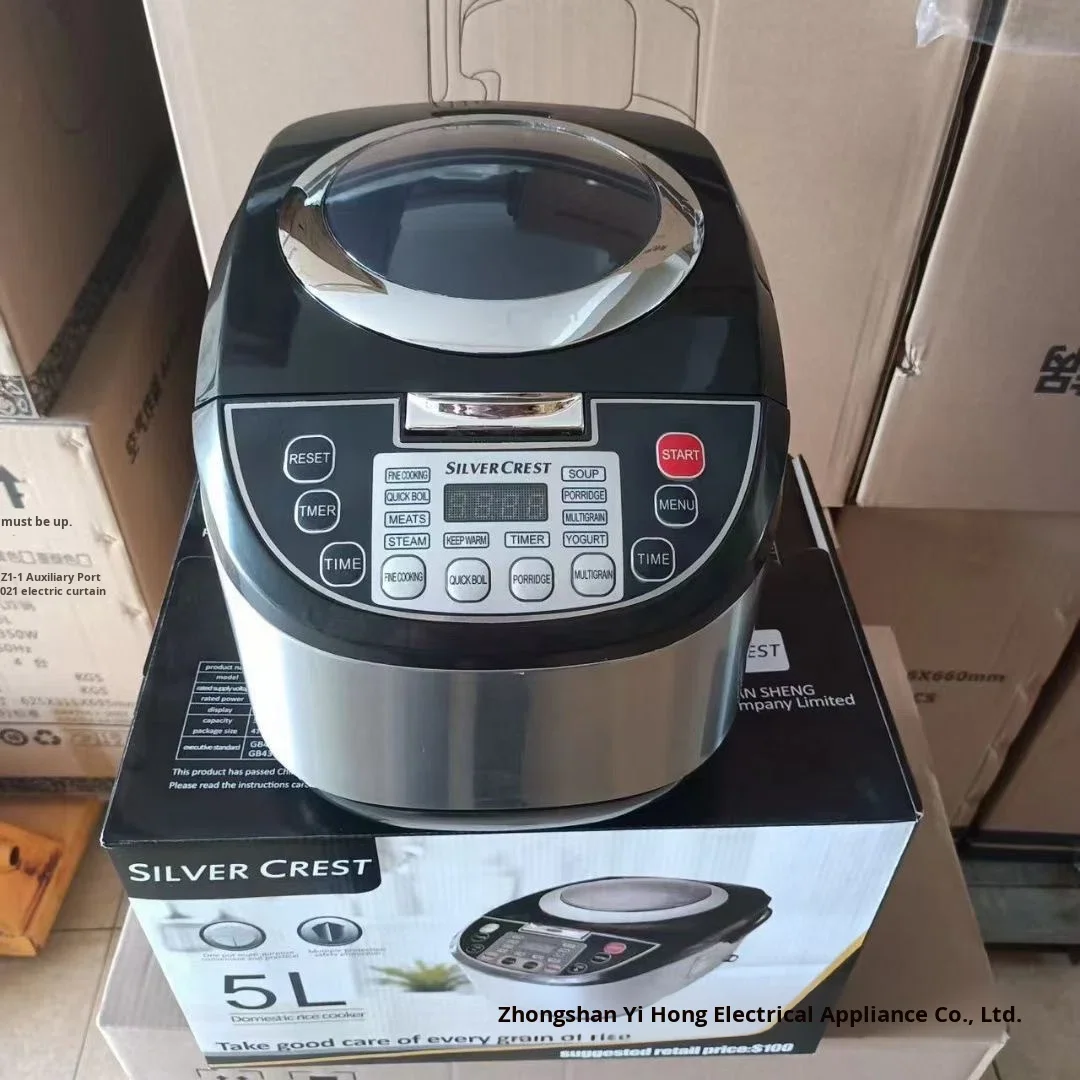 Rust Steel Rice Cooker 5L Household Smart Digital Light Emitting Diode Display Non-stick Coating Measuring Cup Plastic 110-220V