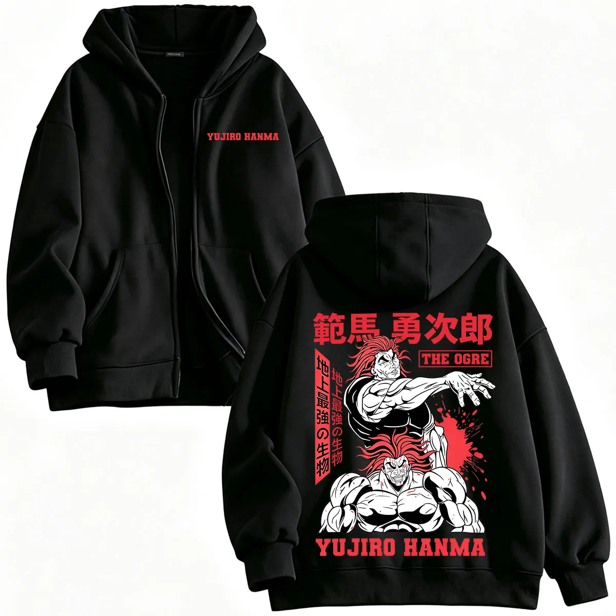 Anime Baki The Grappler Hanma Yujiro The Ogre Zipper Hoodies Men's Clothing Zip Up Hooded Sweatshirts Long Sleeves Jackets Caots
