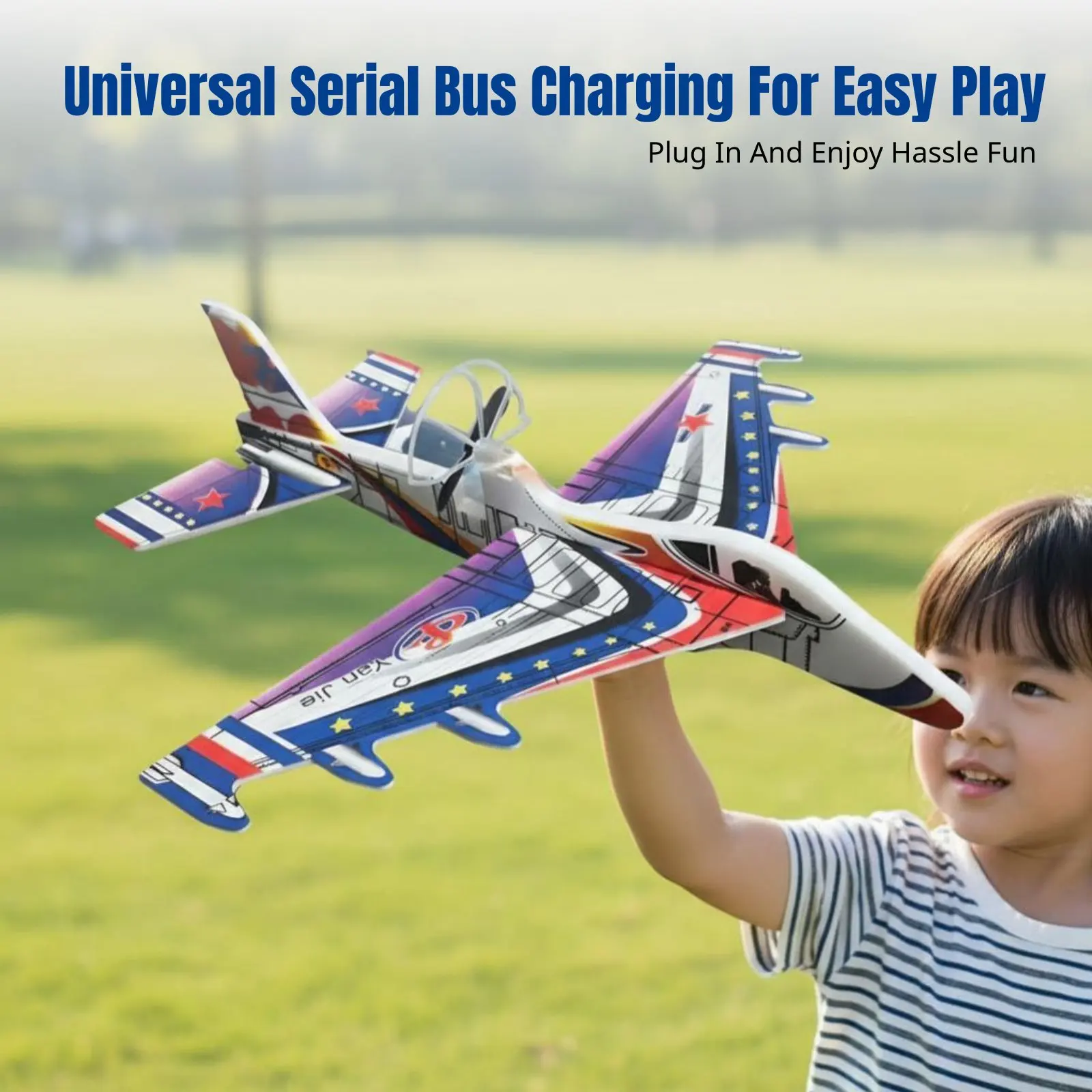 Kids' Foam Glider Airplane, USB Rechargeable, DIY Assembly Model, Hand Throw, Random Color