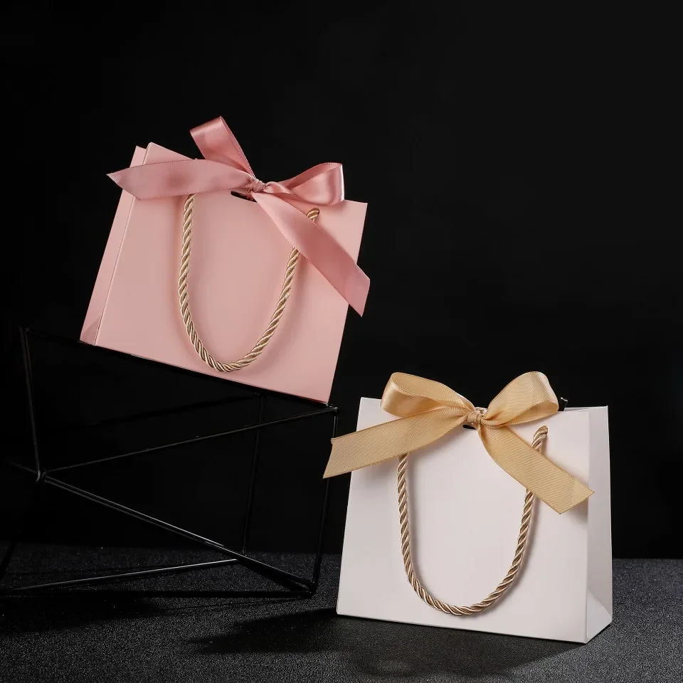 20/50 wiederverwendbare Geschenktüten mit Griffen, Papiertüten mit Schleifen, Einkaufstaschen, Geburtstagsfeiern, Hochzeiten, Abschlussfeiern, dekorative Box – Detail 5