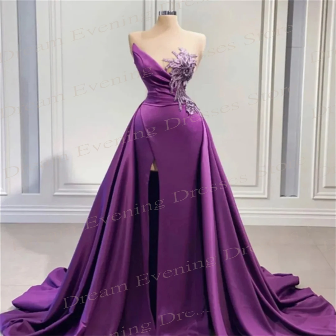 Vestidos de noite sem mangas para mulheres, elegantes e generosos, vestidos de baile frisados, apliques encantadores, roxo