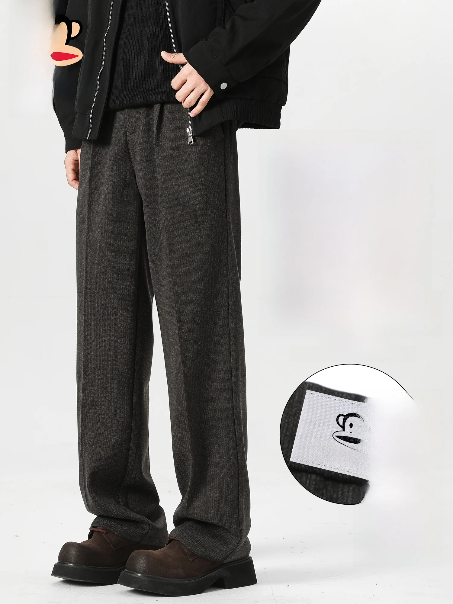 

PaulFrank High-End Fce Lined Men's Casual Pants Spring Warm Slim Fit Non-iron Wool Straight Leg West Pants