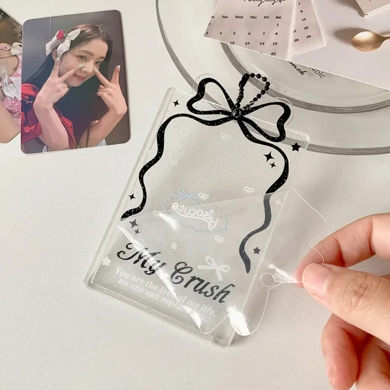3 Inch Ins Korean Photocard Holder Sweet Bow Ribbon Style Anime Photocard Cover Case Displaying Transparent Photo Card Protector