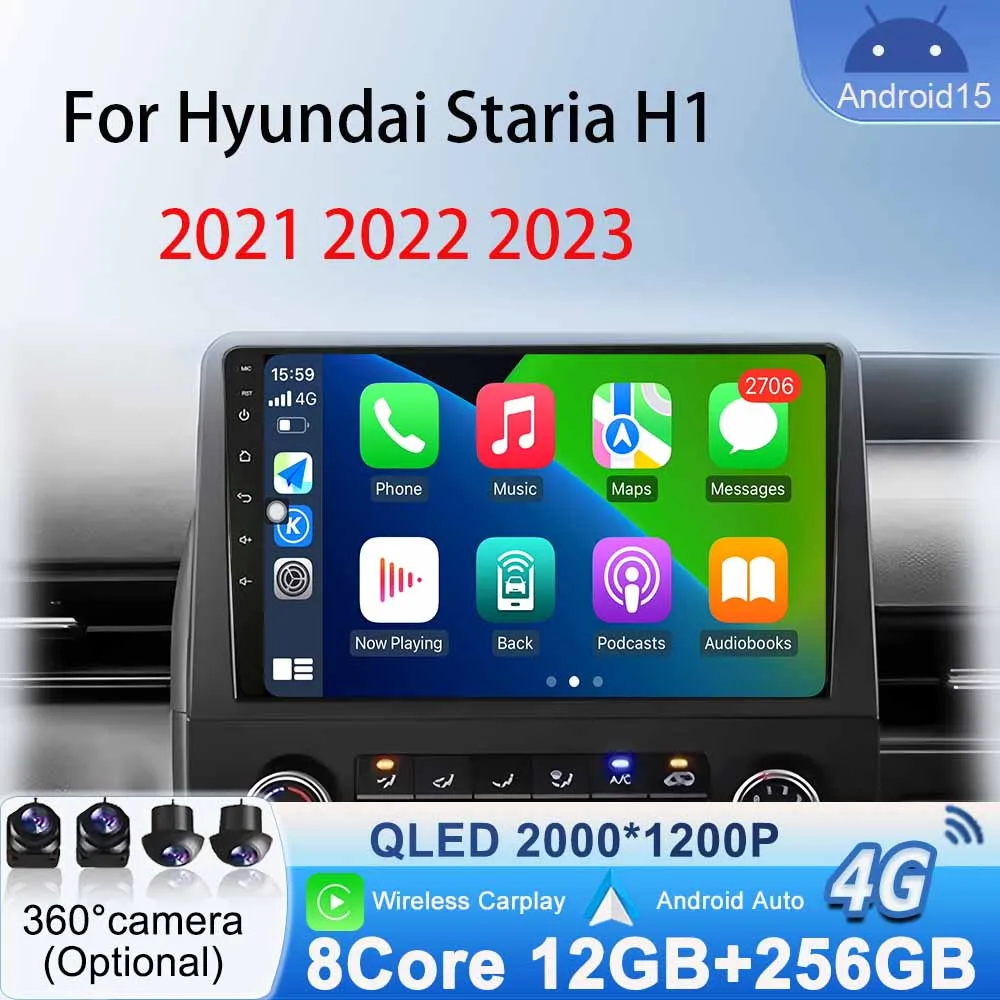 WIFI стерео для Hyundai Staria H1 2021-2023 Автомобильный радиоприемник Android 15 Мультимедийный плеер Навигация GPS Беспроводной Carplay Android Auto WIFI стерео для Hyundai Staria H1 2021-2023 Автомобильный радиоприемник Android 15 Мультимедийный плеер Навигация GPS Беспроводной Carplay Android Auto
