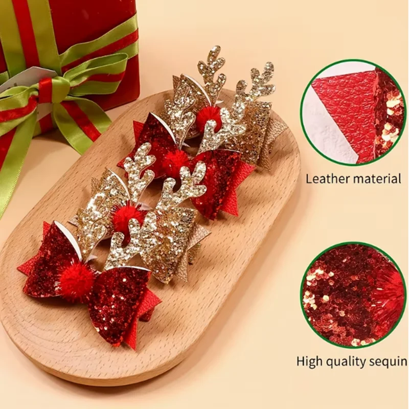 2pcs Moose-themed pet hairpin, suitable for dogs and cats - shiny antlers and bows, dog and cat Christmas decoration headband