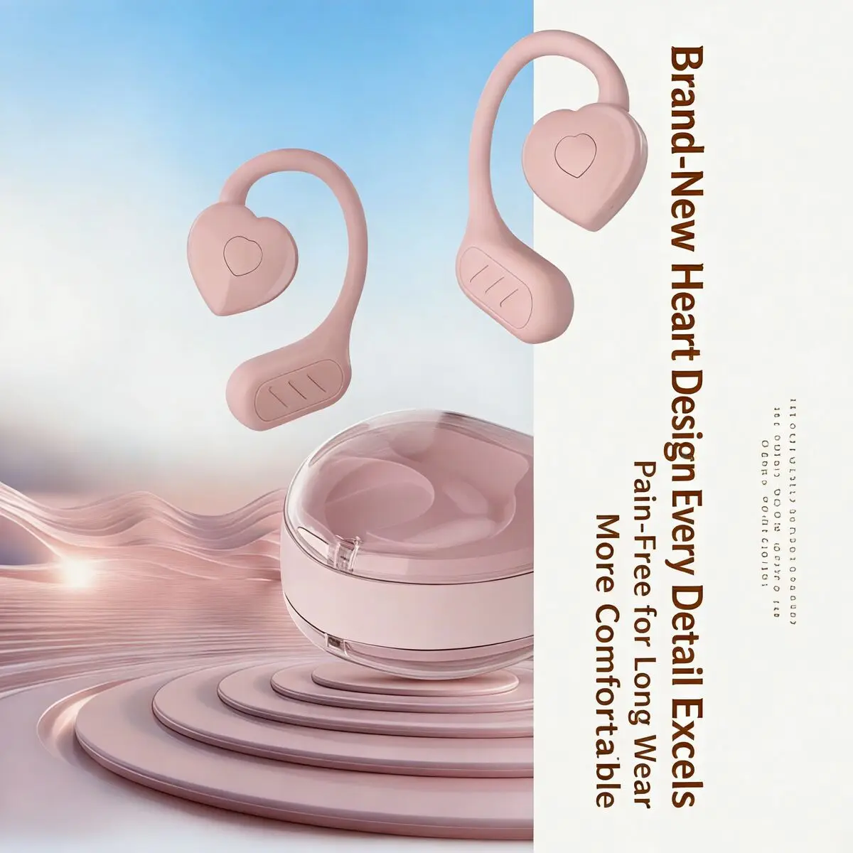

Creative OWS Heart-Shaped Bluetooth Wireless Ear-Hook Earbuds Comfortable Wear Deep Bass Long Battery Life for Music Girls Gifts