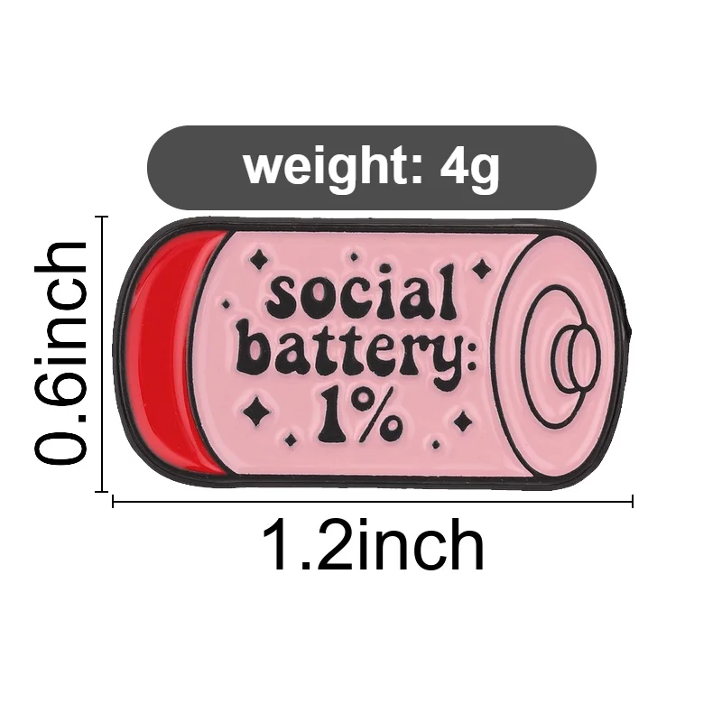 Social Battery 1% Enamel Pins Introvert Brooches Lapel Badge Mental Health Humor Jewelry Accessory Gifts For Friends