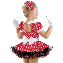 Hairbow Included! Adorable Red & White Polka Dots Dress Cute Dance Costume for Girls