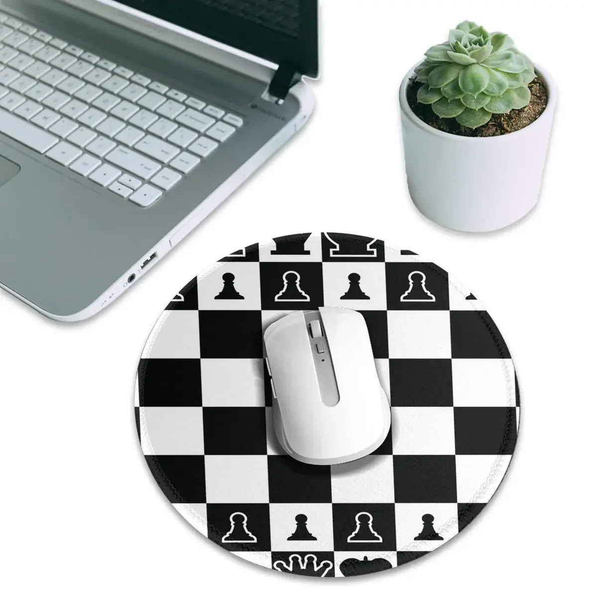 Chess Board Black And White Grid Checkered Round Mouse Pad Computer Keyboard Mouse Mat Gaming Laptop Desk Mat