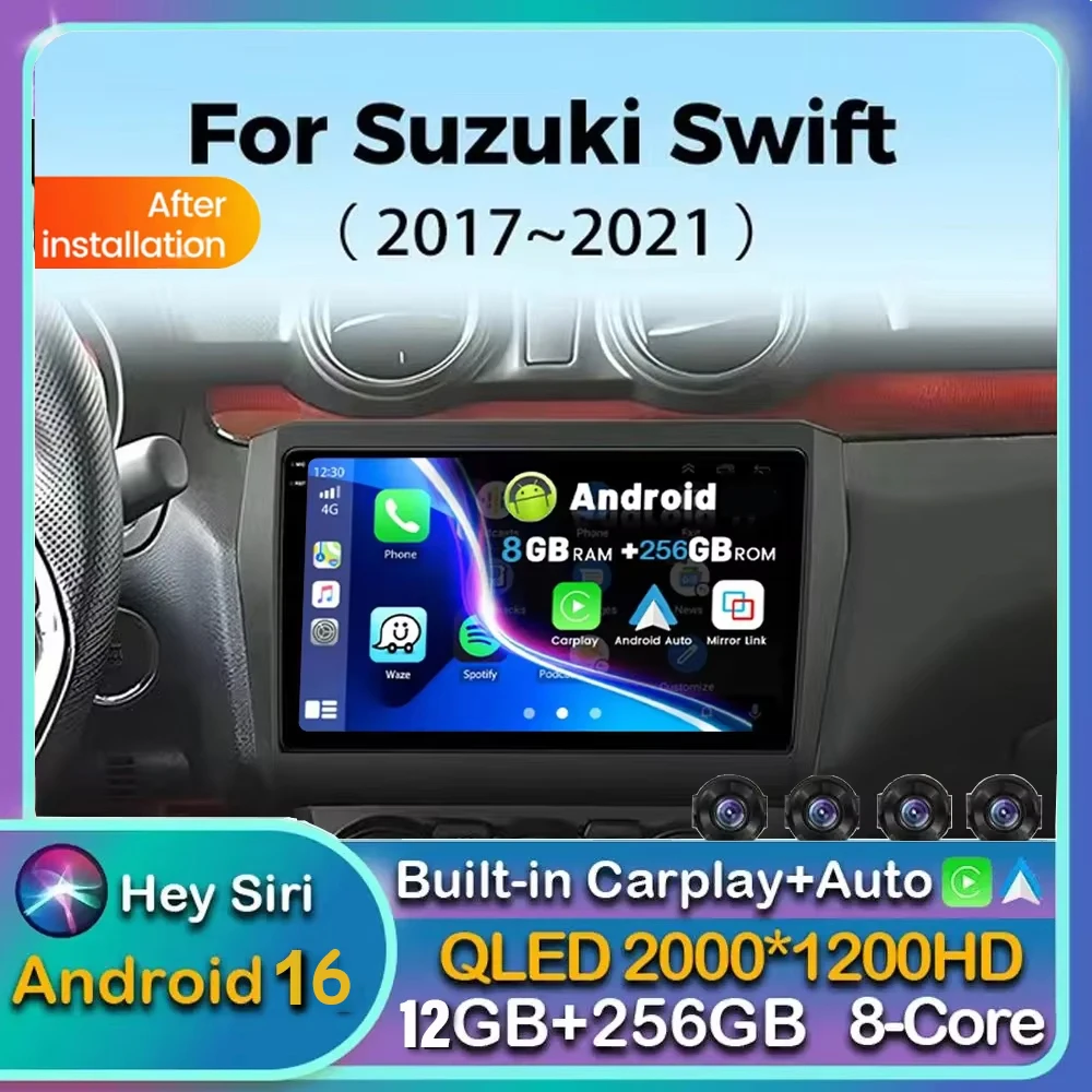 For Suzuki Swift 5 2016 - 2021 2K QLED Android 16 CarPlay Car Radio Multimedia Video Player GPS stereo Head Unit AUTO 4G WIFI