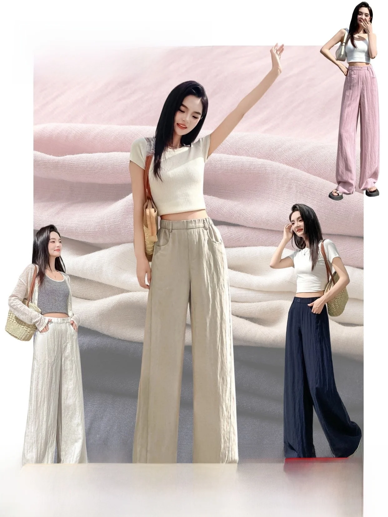 Linen Mix Wide Leg Casual Pants Women's Spring Summer Fashion Lightweight Comfortable Loose Fit Trousers Breathable Cool Feeling