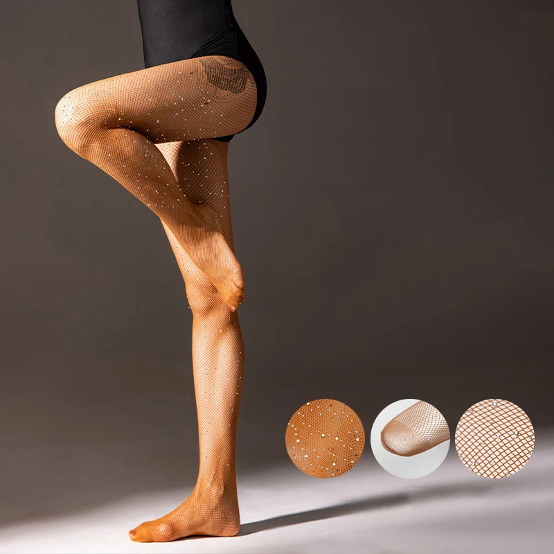 Latin Dance Rhinestone Net Stocking Women Latin Dance Performance Competition Accessories Dance Pantyhose Diamond Stocking 14622