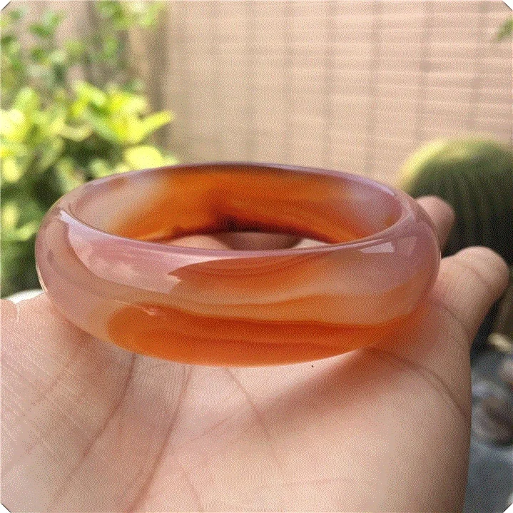 

Natural Brazilian Agate Chalcedony Bracelet Thickened Widened Orange jade Women's Luxury Exaggerated Real Jade Charm Jewelry