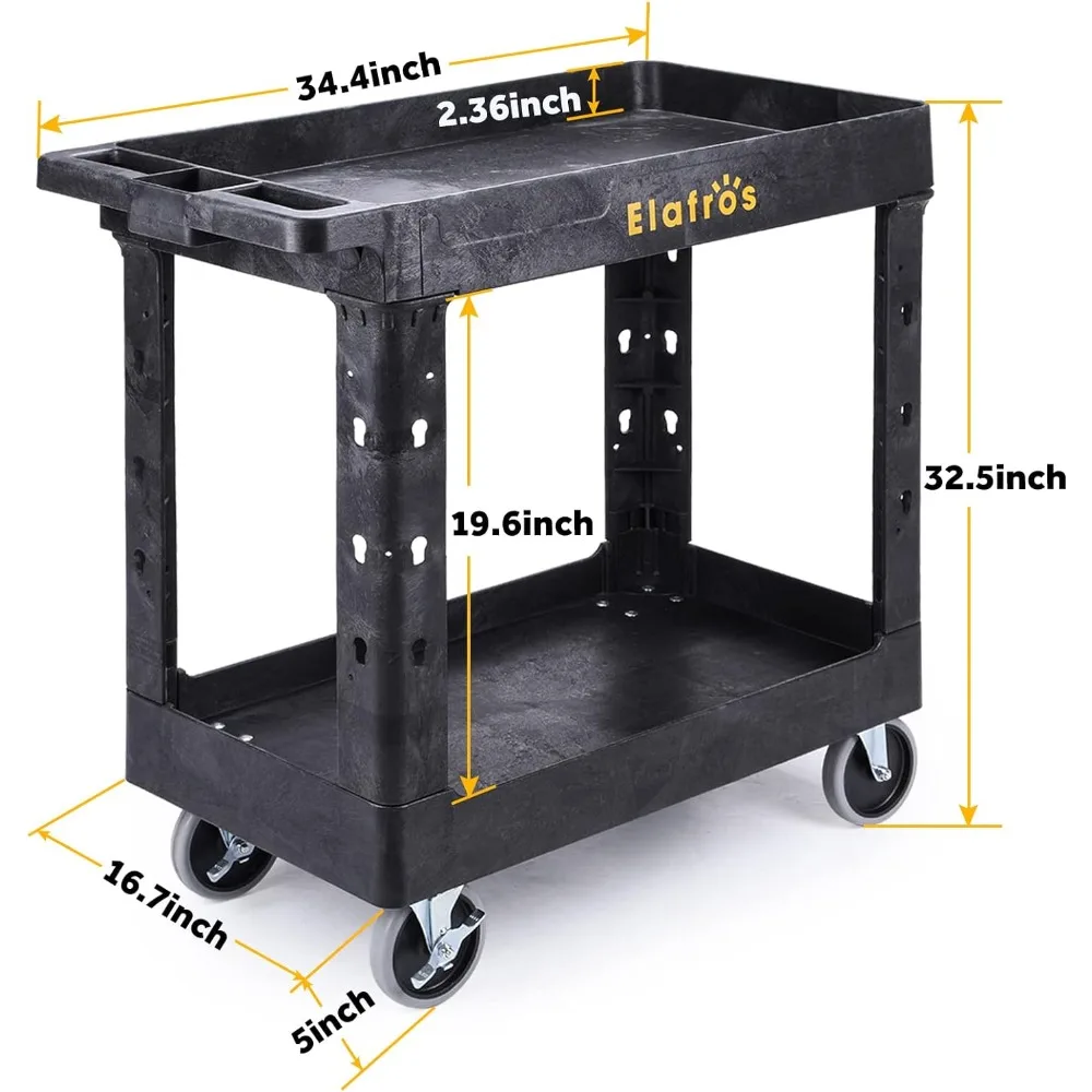 Elafros รถเข็นพลาสติกอเนกประสงค์สำหรับงานหนัก34X17นิ้ว-ที่เก็บของในอ่างพร้อมชั้นวางลึกล้อหมุนได้เต็มรูปแบบสามารถรับน้ำหนักได้ถึง550ปอนด์