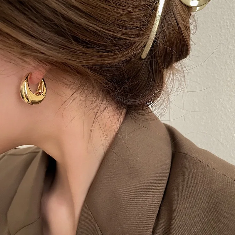 Metal Geometric Oval Hoop Earrings Minimalist U-Shaped Ear Buckle Punk Style Korean Fashion Daily Jewelry Gift Accessory