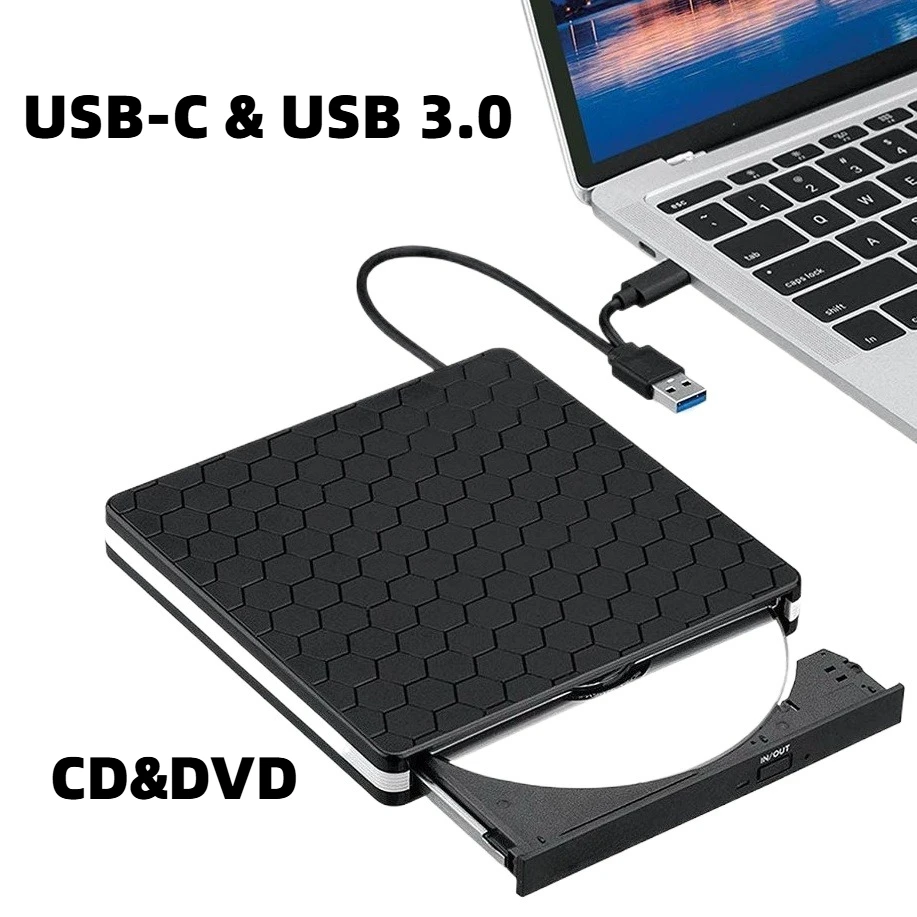 Portable USB 3.0 USB-C External CD DVD Drive DVD +/-RW Burner CD Player Reader Writer Recorder For Laptop Desktop