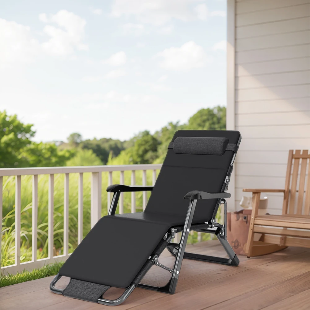 Recliner Chair Adjustable Patio Recliner with Headrest Cushion Camping Bed for Indoor Outdoor