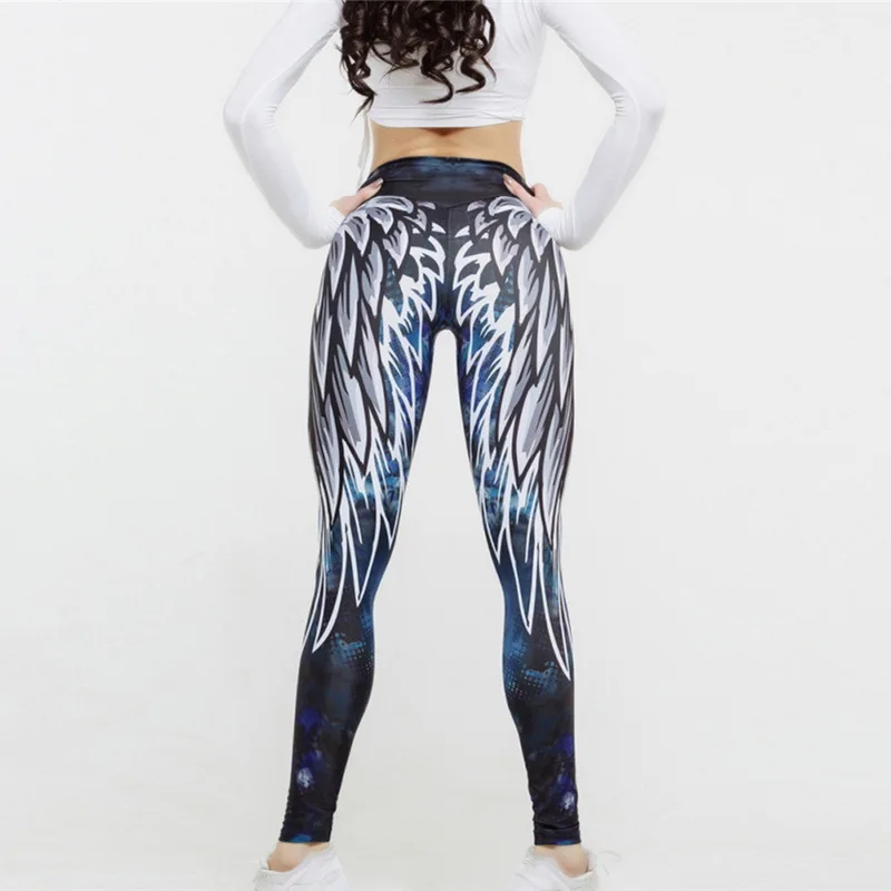 Gym Seamless Fitness Leggings Tummy Control Angel Wings Print Women Sports Pants Running Sportswear Stretchy
