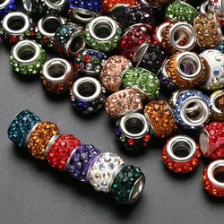 20Pcs Acrylic Big Hole Beads Flat Round Colorful Rhinestone Spacer Beads For DIY Necklace Bracelet Jewelry Making Accessory