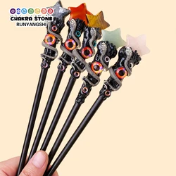 1PC Natural Crystal Scepter Witch Magic Stick Clear Quartz Point Crystal Scepter Fairy Wand Prop Wood Stick Household Supplies