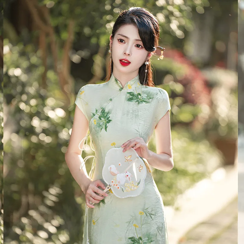 Yourqipao Summer 2023 Ao Dai Cheongsam Dress Retro Fashion Double-layer Qipao Young Girls Skirt Chinese Style Dress for Women