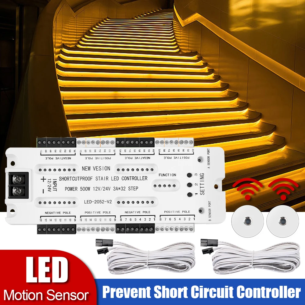 Ladder Night Lights DC 12V 24V Prevent Short Circuit Controller Stair LED Illumination Smart Motion Sensor Light 32 Channels
