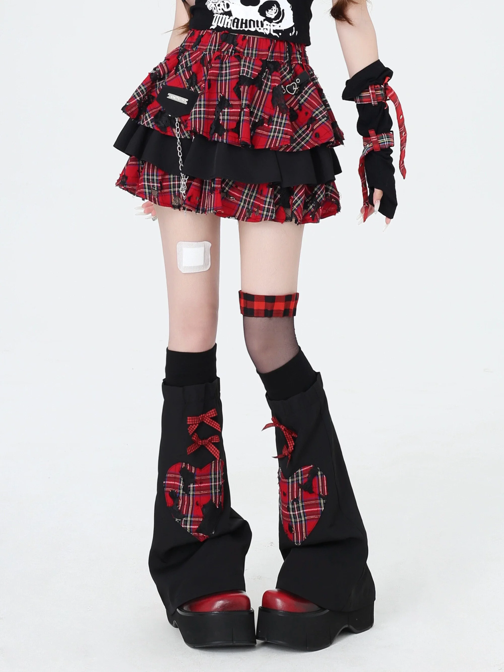 Original Punk Rock Subculture Plaid Cake Short Skirt Women's High Waist Sweet Cool Heavy Industry Short Skirt Spring and Autumn