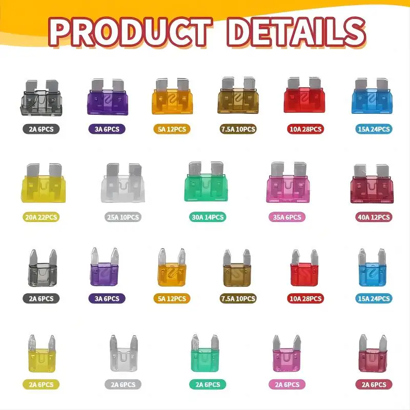 300pcs Car Blade Fuse Assortment Kit, 2A-40A Auto Truck Automotive Medium Small Fuse Mixed Motorcycle, Circuit Fuse With Box