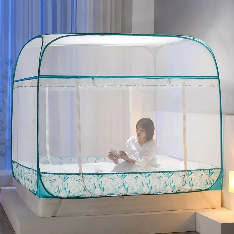 Pastoral Style Free-install Three Door Mongolian Yurt Double Bed Larg Mosquito Net Zipper Integrated Baby Anti-drop Mosquito Net