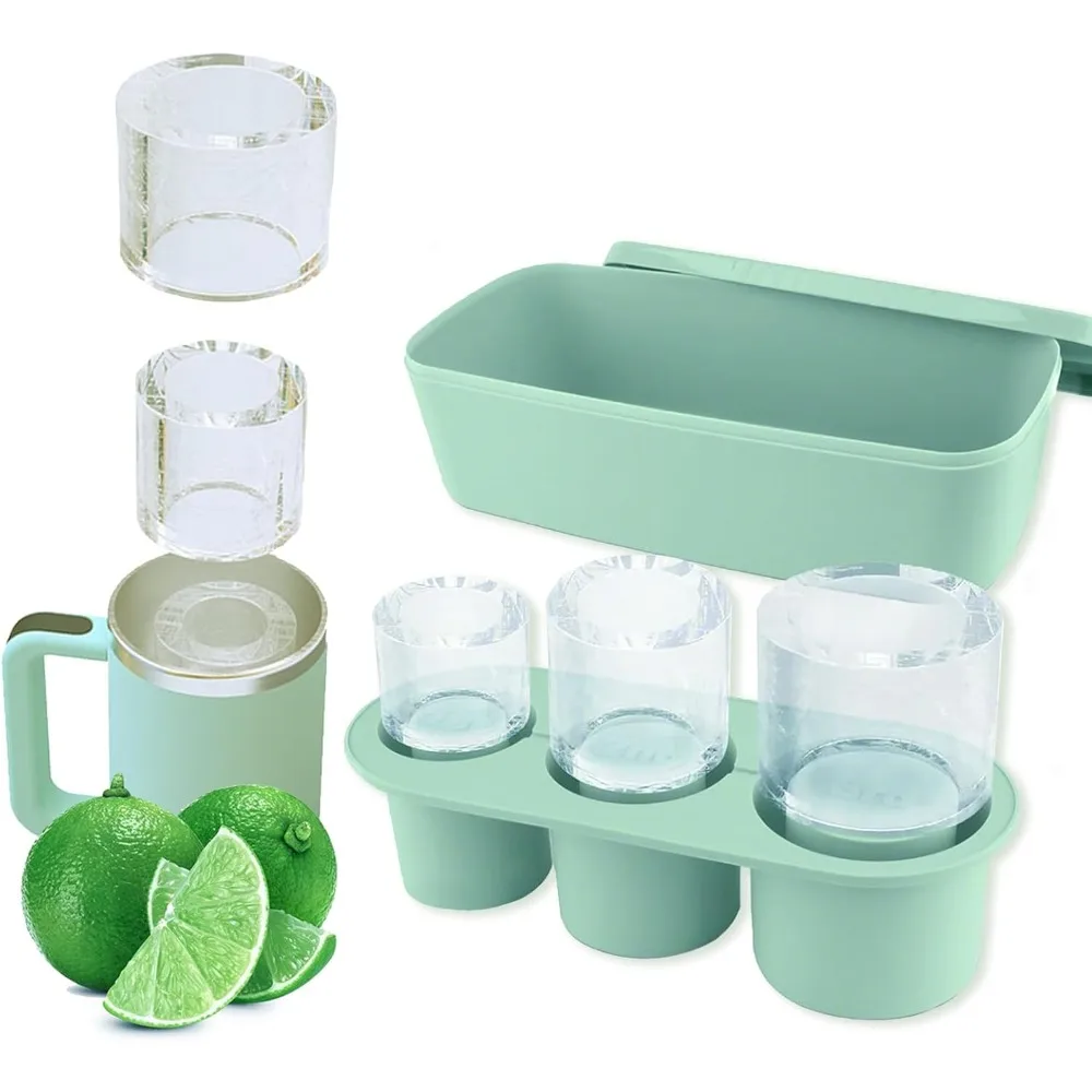 Bandeja para cubitos de hielo de 40 OzGlass, molde de hielo de silicona cilíndrico grande con tapa, 3 tamaños de vasos de agua para enfriar bebidas y jugos al aire libre