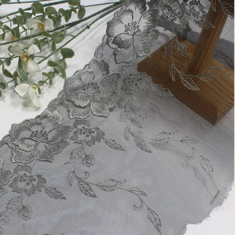 32Yards Floral Grey Embroidery Lace trim Skirt Hem Underwear Sewing Craft DIY Apparel Fabrics Lace Lingerie