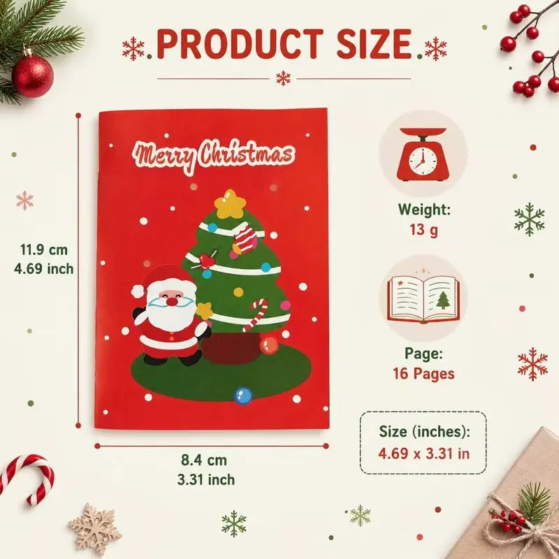 6 Pack Kawaii Christmas Pocket Notepads, Mini Santa Claus Memo Pad Set, Holiday Stocking Stuffer Writing Journal Notebook