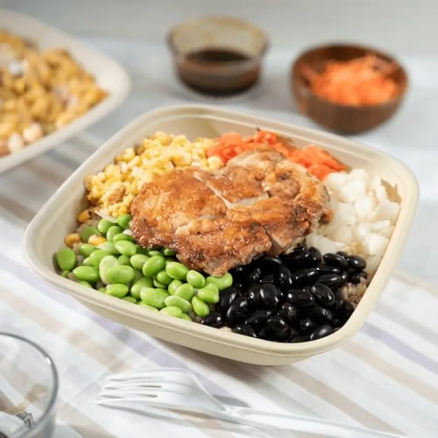 Disposable Paper Bowls - Heavy Duty Bowls for Hot Soup, Cereal, Salad, Pasta, Burrito, To Go Food Containers - Natural Bagasse