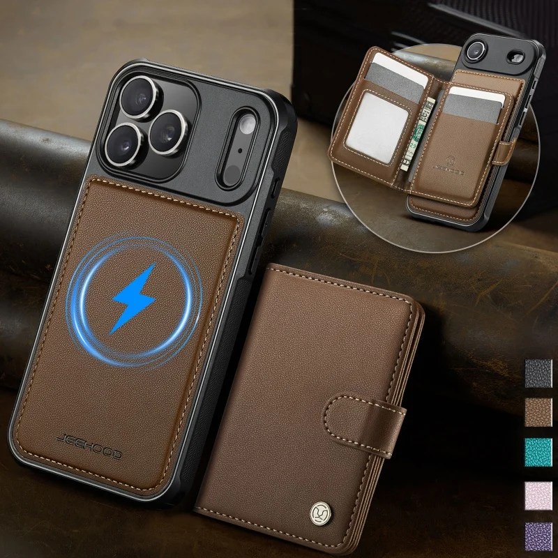 

2 In 1 Detachable Leather Wallet Phone Case for iPhone 17 Air 16E 16 Pro Max 15 Plus 14 13 12 11 Holder Card Slots Cover Hoesje