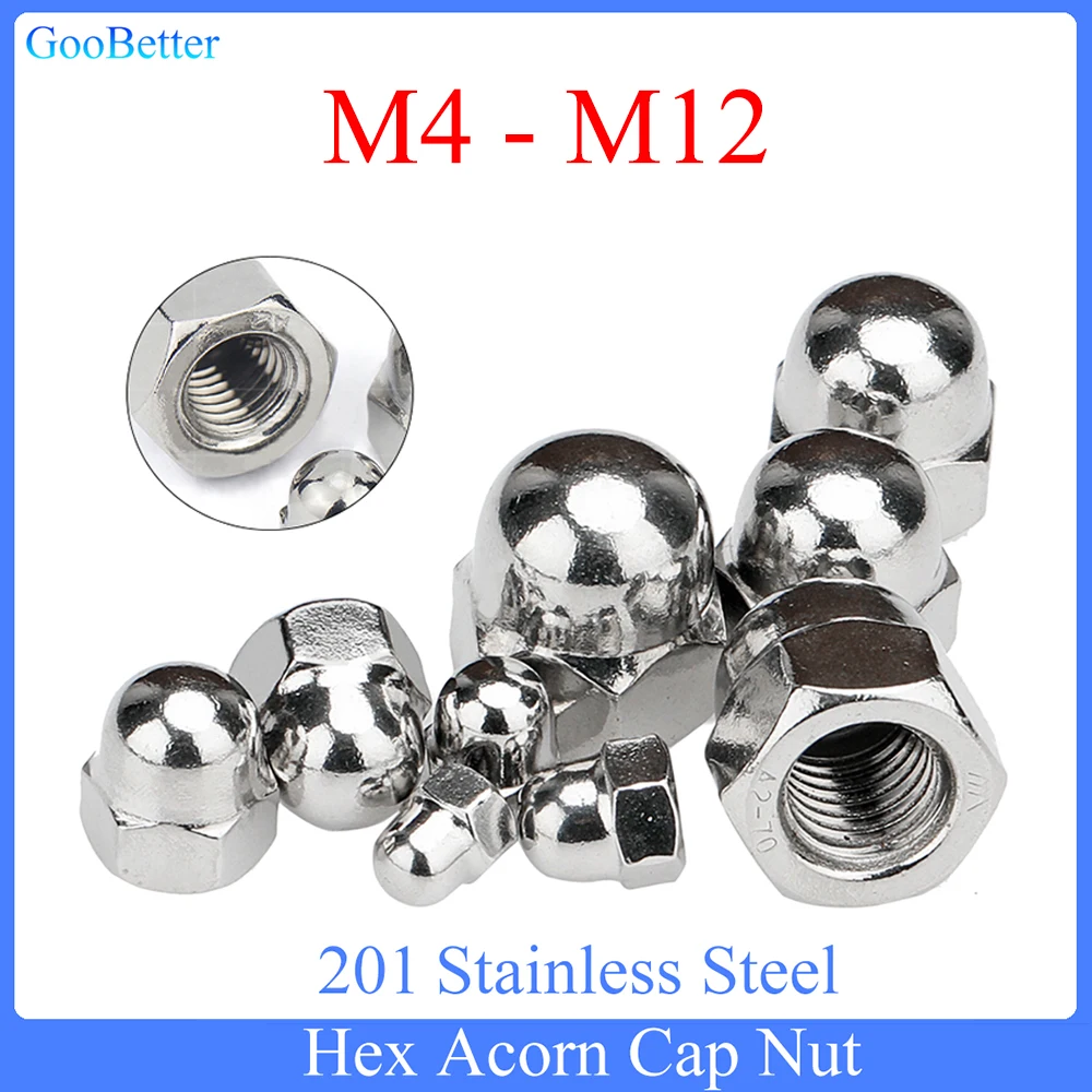 1/2/5/10/20/50Pcs Acorn Cap Hex Nut M4 M5 M6 M8 M10 M12 201 Stainless Steel Dome Cap Blind Nuts Hexagon Cap Nut