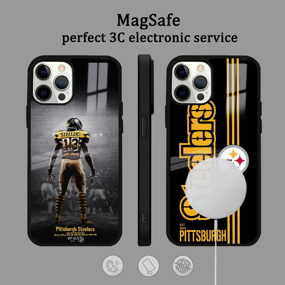 P-Pittsburgh S-Steelers Phone Case For IPhone 16 15 14 13 12 11 Pro Max Plus Mini Magsafe Mirror Wireless Magnetic Cover