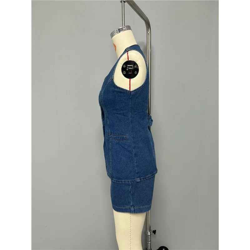 

A83F-Женский джинсовый комплект из 2 предметов, повседневный джинсовый жилет без рукавов с v-образным вырезом, топы и шорты с высокой талией, спортивные костюмы