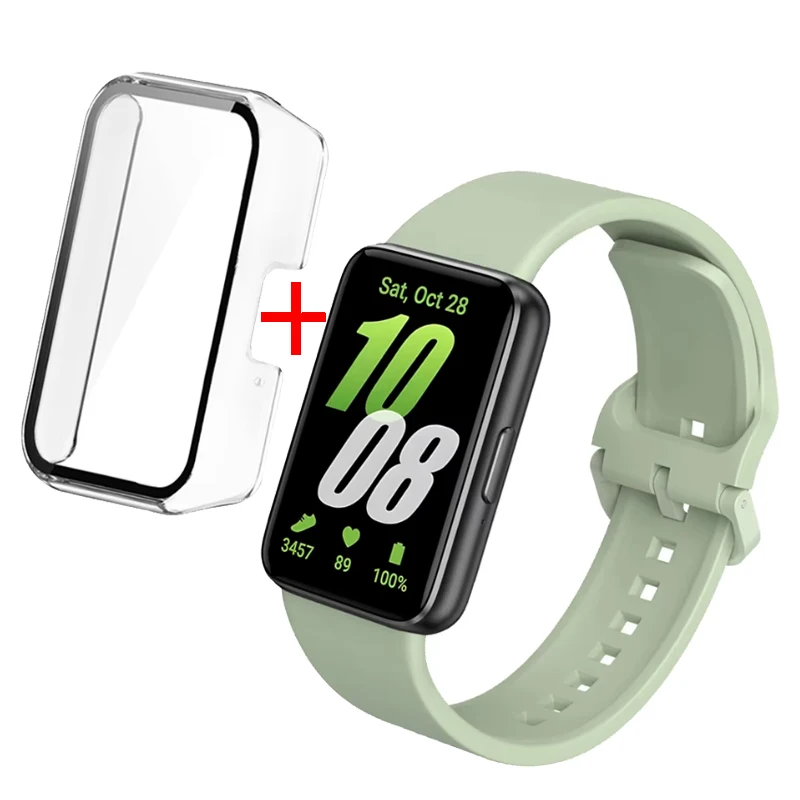 Silicone Strap For Samsung Galaxy Fit 3 Band+Tempered Glass Case Screen Protective Cover Bumper For Samsung Galaxy Fit 3 Cases