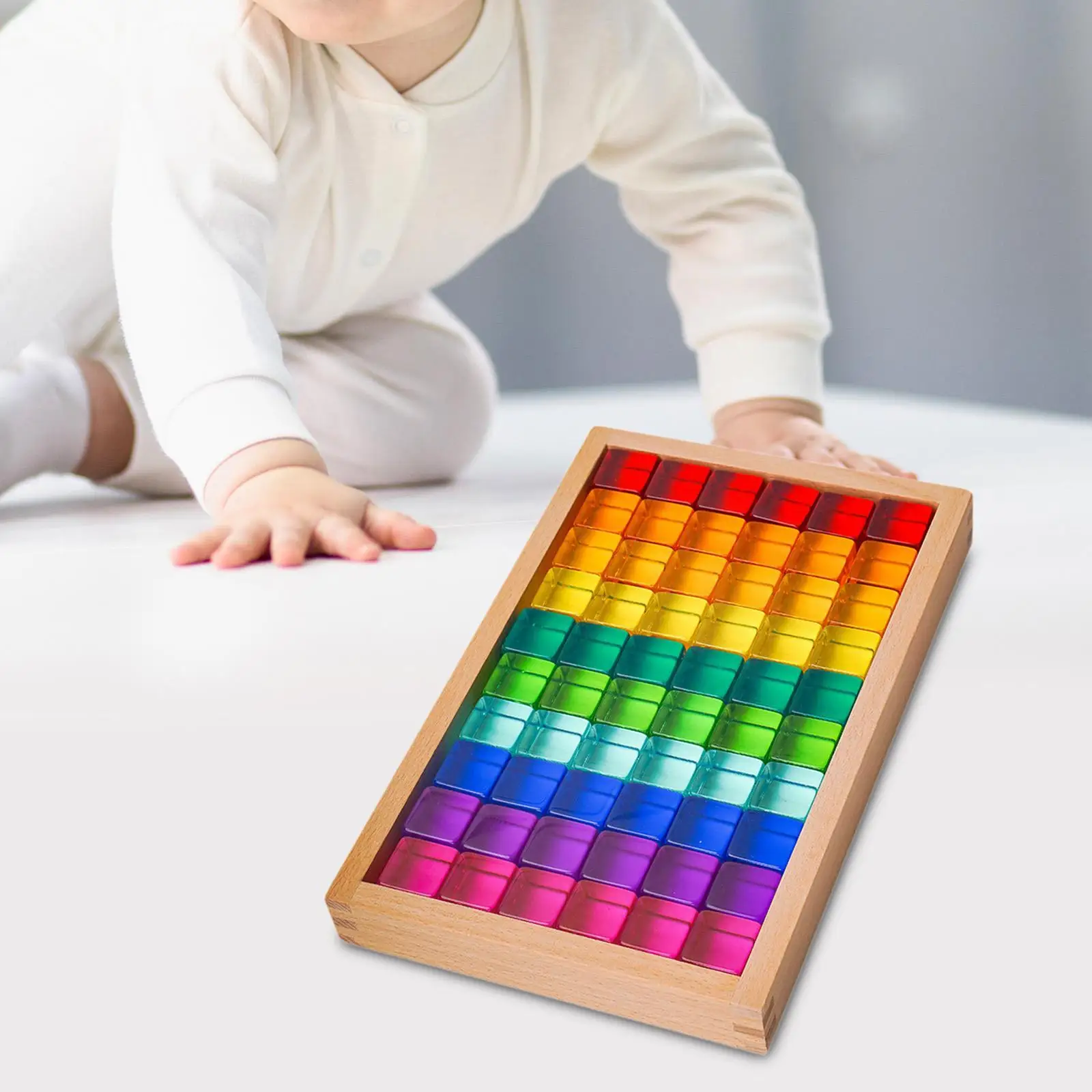 Colección de bloques de construcción coloridos con almacenamiento de madera para niños