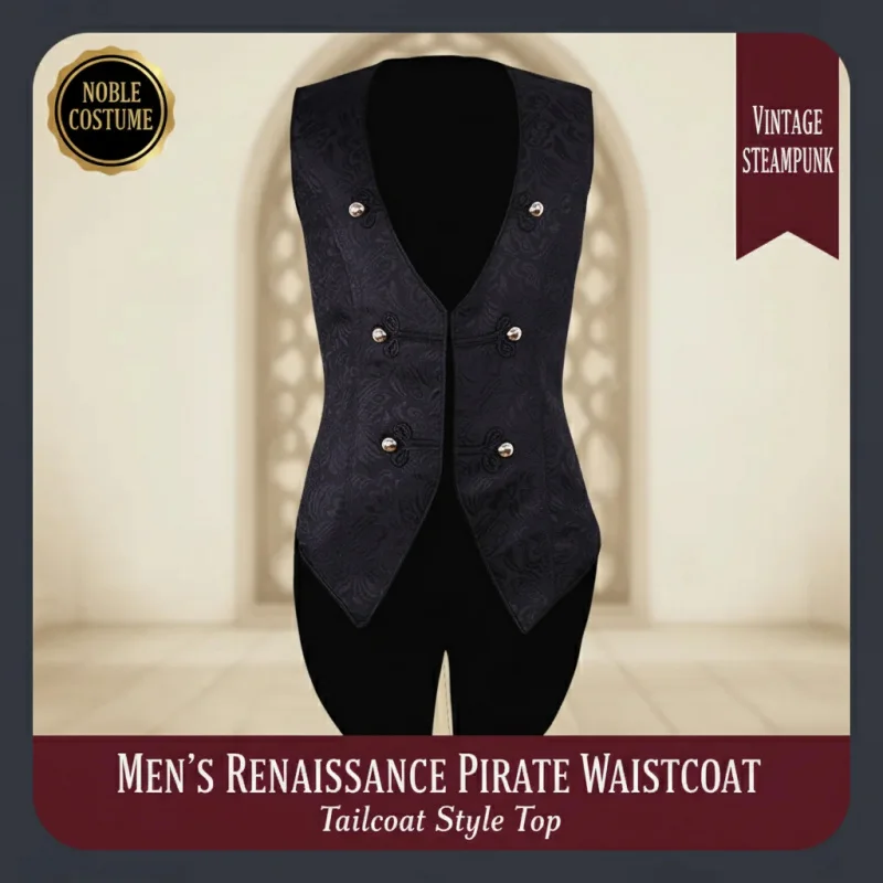 ☣2026 Men's Medieval Pirate Waistcoat Vest Vintage Steampunk Jacquard Swallowtail Top Noble Costume Renaissance☣~! view 3