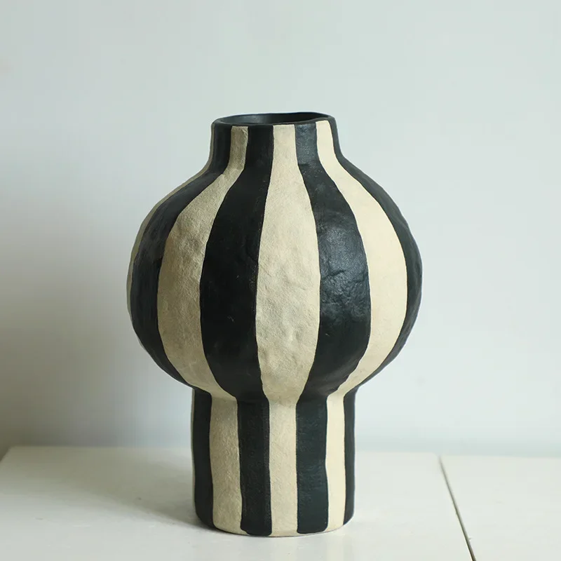 Ceramic Vase Geometric Pattern Earthenware Jar Flower Vase Handmade Pot Flowerpot Home Decoration Accessories Vases Pots
