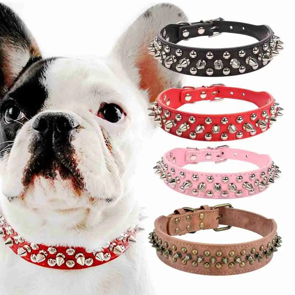 Anti-Bite Spiked Studded Pet Dog Collar PU Leather For Dogs Sport Padded Bulldog Pug Puppy Big Dog Collars Pets Supplies