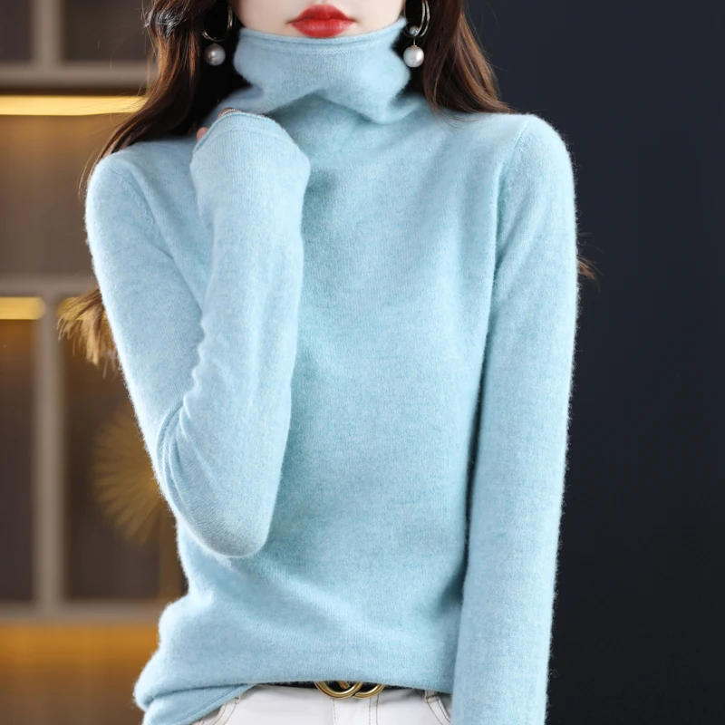 Women\'s High Neck Wool Pullover Cashmere Sweater Winter New Long Sleeve Knitwear Warm Temperament Top Loose Versatile Sweater