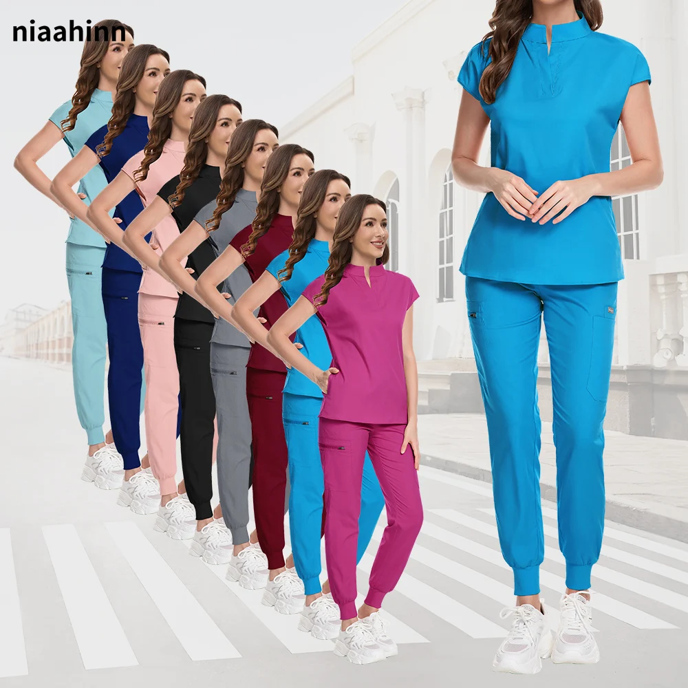 Niaahinn الطبية فرك ممرضة موحدة الحيوانات الأليفة البيطرية التمريض عداء ببطء مجموعة النساء طبيب الأسنان ملابس العمل غرفة العمليات ثوب جراحي