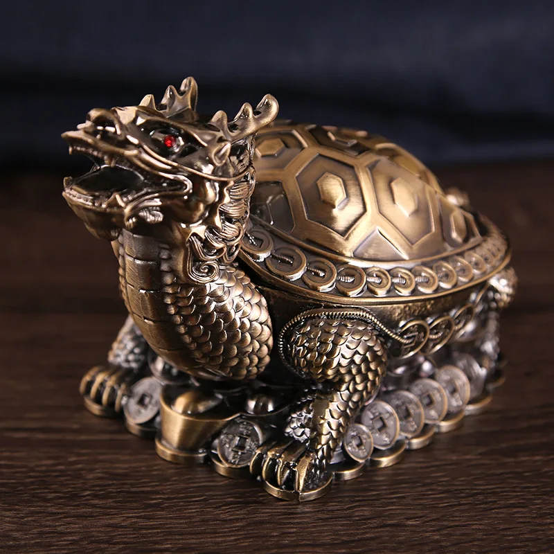 European Retro Dragon Turtle Ashtray Creative Trend Spherical With Cover Metal Ashtray Multi Functional Office Home Decoration